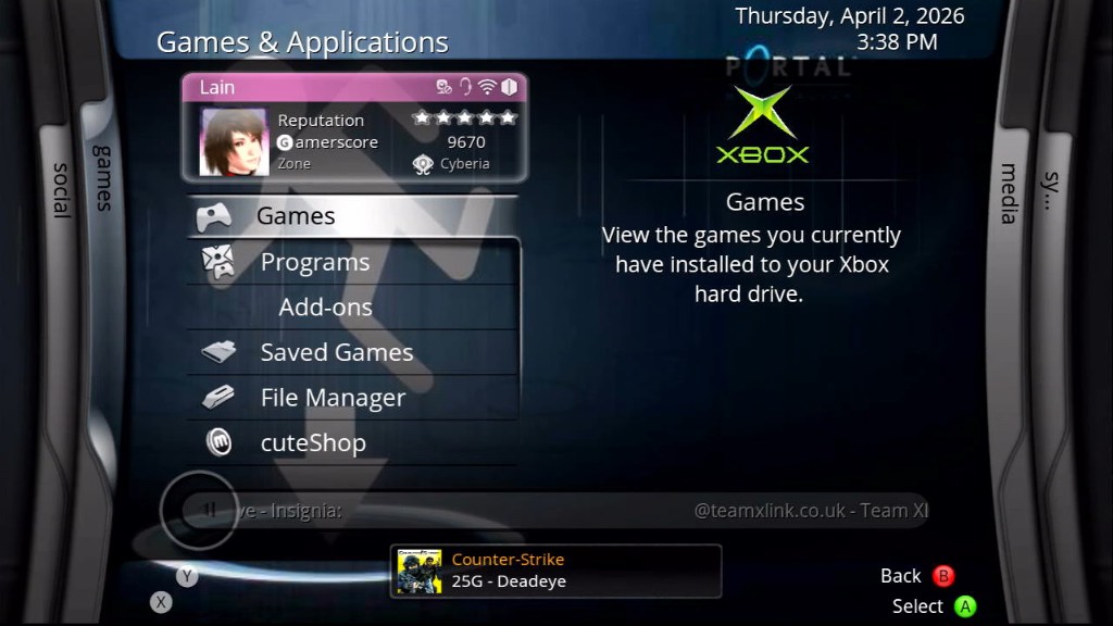 XBMC4Xbox dashboard with Games and Applications blade